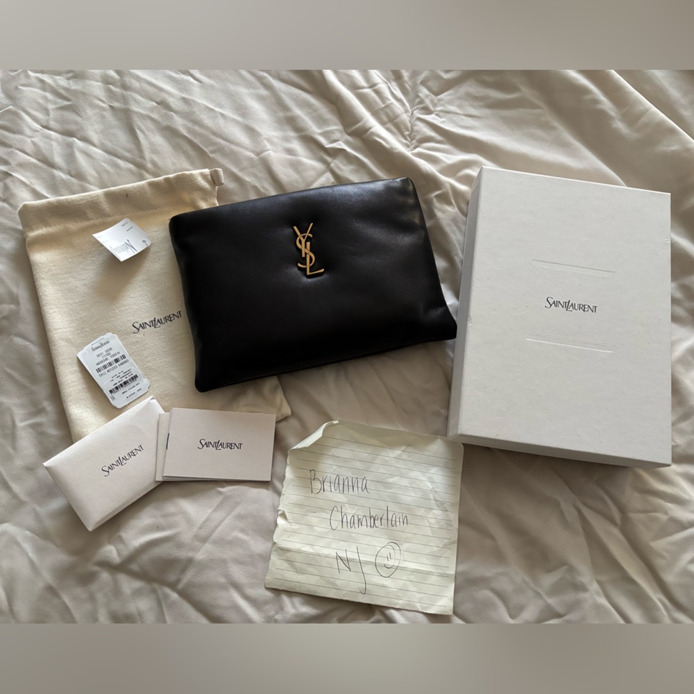 ✨ NWT YSL Lambskin Small Calypso Pouch in Black with Gold HDW. Full set!